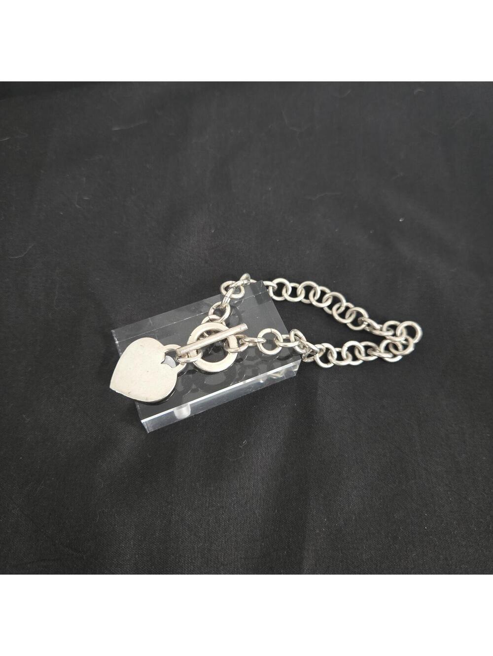 Sterling Silver Heart Charm Bracelet Toggle Clasp 925 Chunky Link Bracelet Y2K